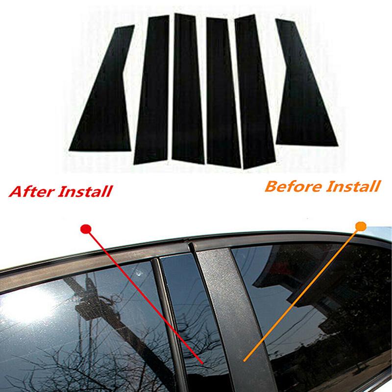 6Pcs Car Door Window Pillar Posts Trim Cover Sticker Glossy Black Exterior Parts for Kia Carens/Rondo 2013-