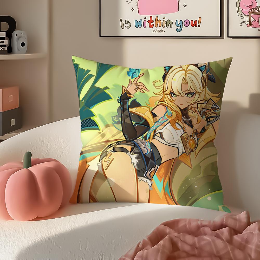 Game Genshin Xilonen Cushion Cover Pillowcase Short Plush Invisible zipper Room Sofa Cushion Cover