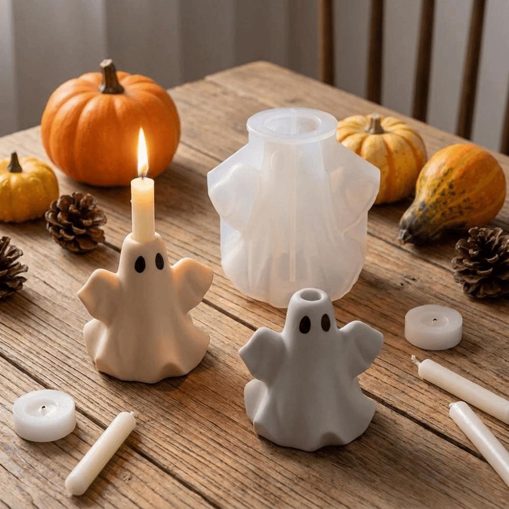 Cute Ghost Candlestick Silicone Mold Handmade Candle Holder Mold  Halloween Decoration