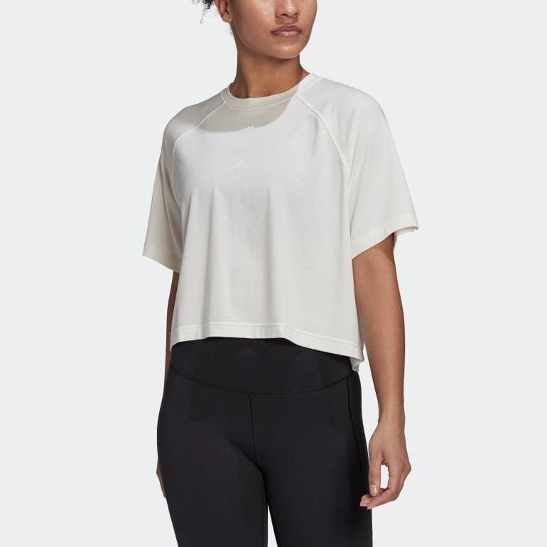 Adidas Solid Color Short Back Hollow Training Short Sleeve T-Shirt Women Tops Gray White HK2352