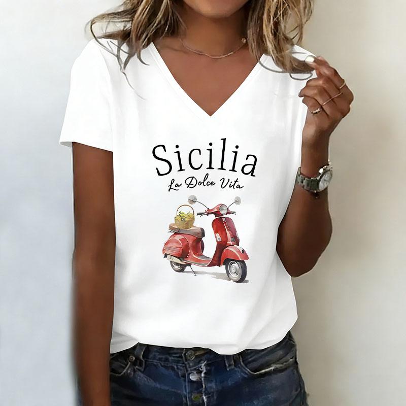 Casual and fashionable V-neck women s short sleeved summer T-shirt XS