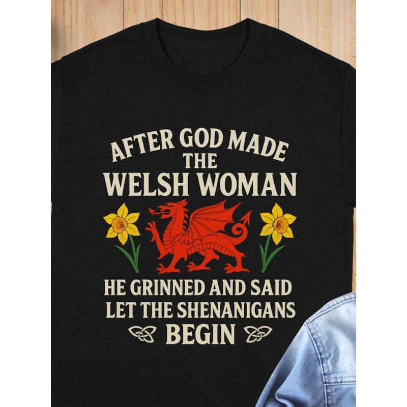 New Summer Tops Casuals Shirts Short Sleeve Printing Crew Neck Welsh Woman T Shirt Shenanigans Red Dragon Wales Daffodil Pride Funny for Her Mens
