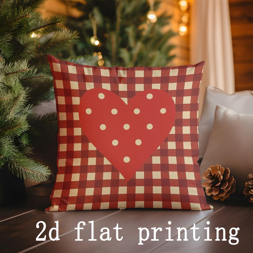 Home Decor Christmas Red Heart & Tree Pattern Cushions Pattern Cushion Cover Suitable for Sofa Bedroom Car Pillow Cover 16x16Inch
