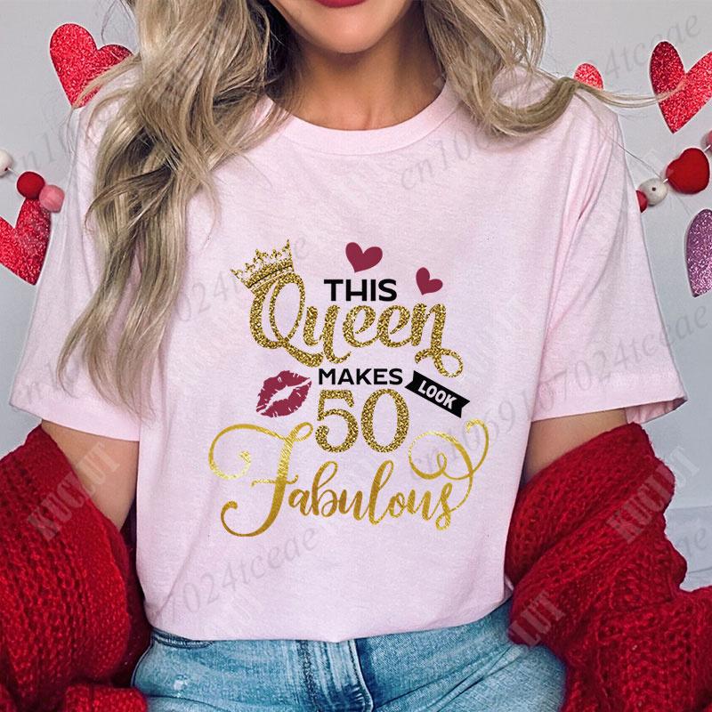 Fashion 50th Year Birthday T Shirt for Women Clothing Harajuku Birthday Party Y2k Tops Short Sleeve Tees Aesthetic Clothing