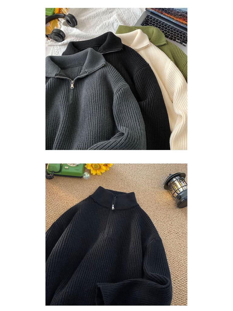 Men's Autumn Cityboy High-Neck Half-Zip Pullover - Japanese Lazy Style Versatile Knitwear