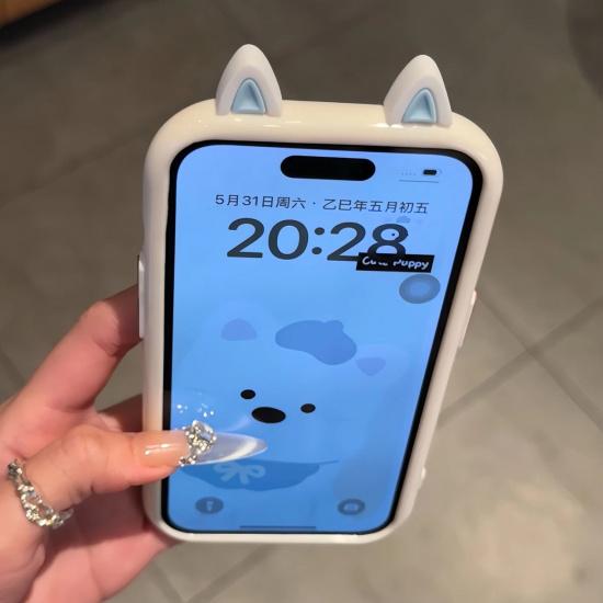 West Highland Ear Style Apple 16 Pro Cute Cream Case Transparent iPhone 15 Pro Phone Case Full Coverage New Model