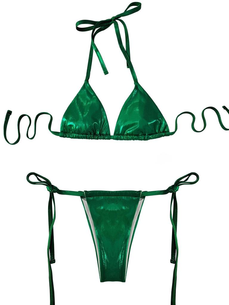 Women's European & American Three-Piece High-Waist Sexy Bikini Set with Hot Stamping