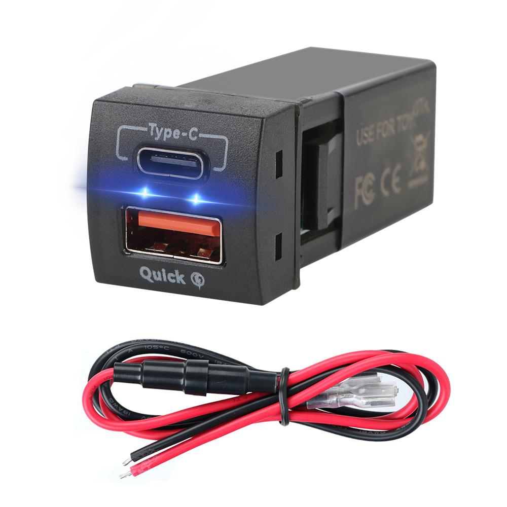 Quick Charge Voltmeter For Toyota Mobile Phone Accessories Power Socket 48W Fast Charger New QC3.0 USB Type-C PD 12V