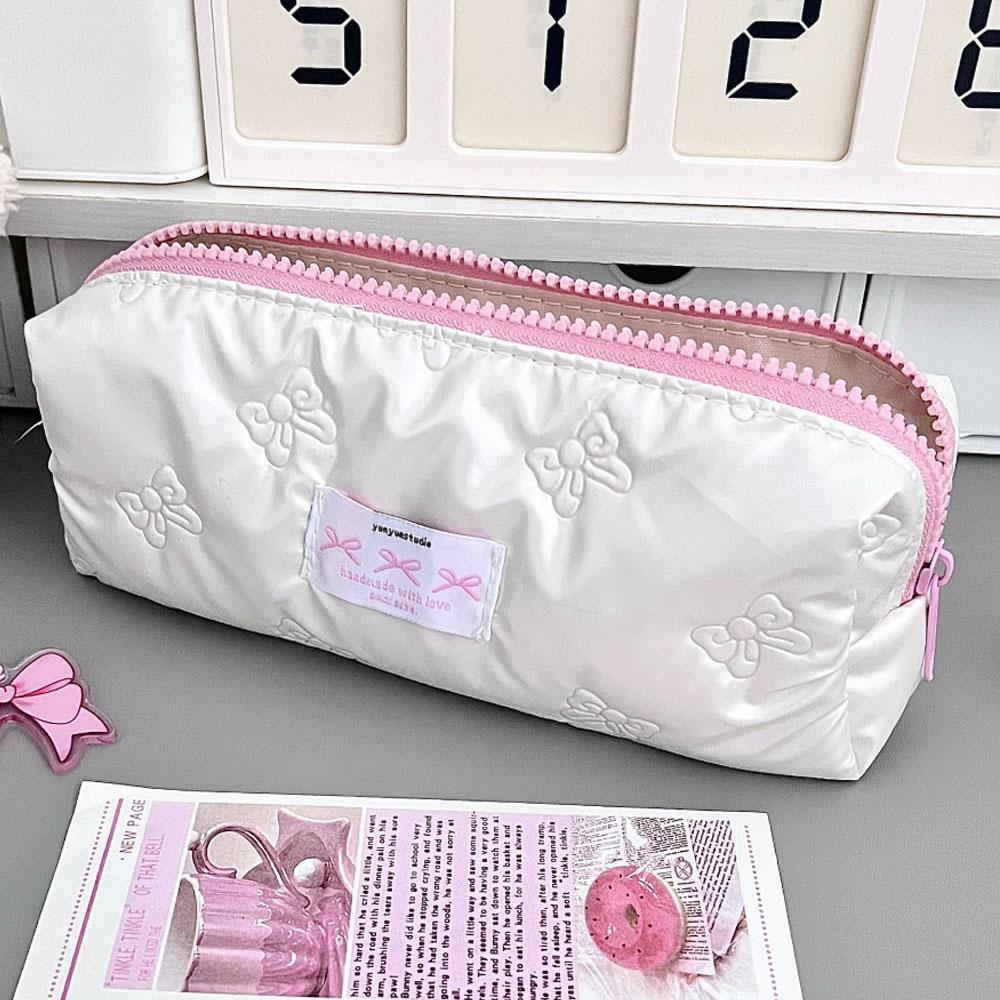 New Bow Cosmetics Bag Ins High Beauty Cute And Compact Stationery Pen Storage Bag Large Capacity Student Makeup Bag
