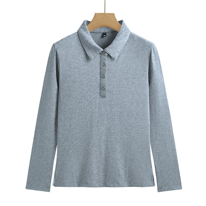 Women's Slim Long Sleeve Polo Neck T Shirt - Simple Solid Color Sports Leisure Business Anti-wrinkle Soft Elastic Wrinkle-resistant Long Sleeve