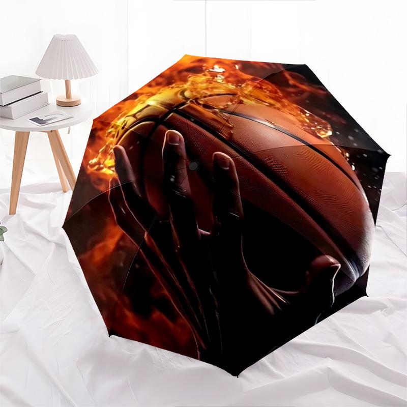 1 Stück Flammender Basketball Automatisches Öffnungs-/Schließschirm, Tragbares Dreifach faltbares Design mit Eisenrahmen, Perfekt für Fans, Reisende, den täglichen Gebrauch und Geschenke