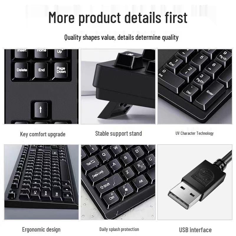 Wired Silent Mechanical-Feel Keyboard and Mouse Set for Desktop and Laptop