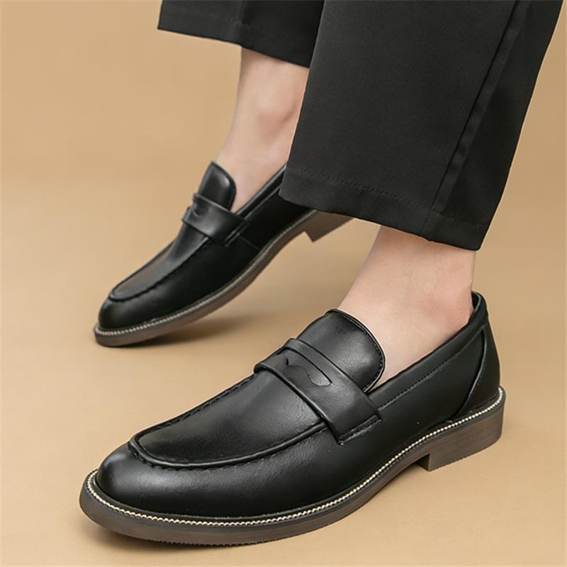 Britain Gentleman Designer Pointed Slip on Wedding Shoes for Men Black Brown Penny Loafter Formal Dress Footwear Zapatos Hombre