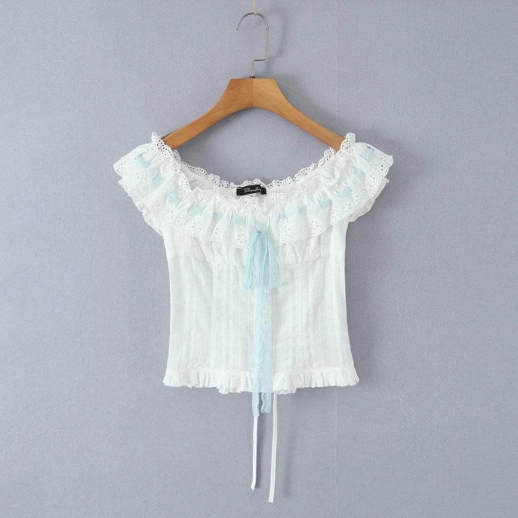 Lace Trim One-Shoulder Camisole - Color Block Slimming Button-Down for Women