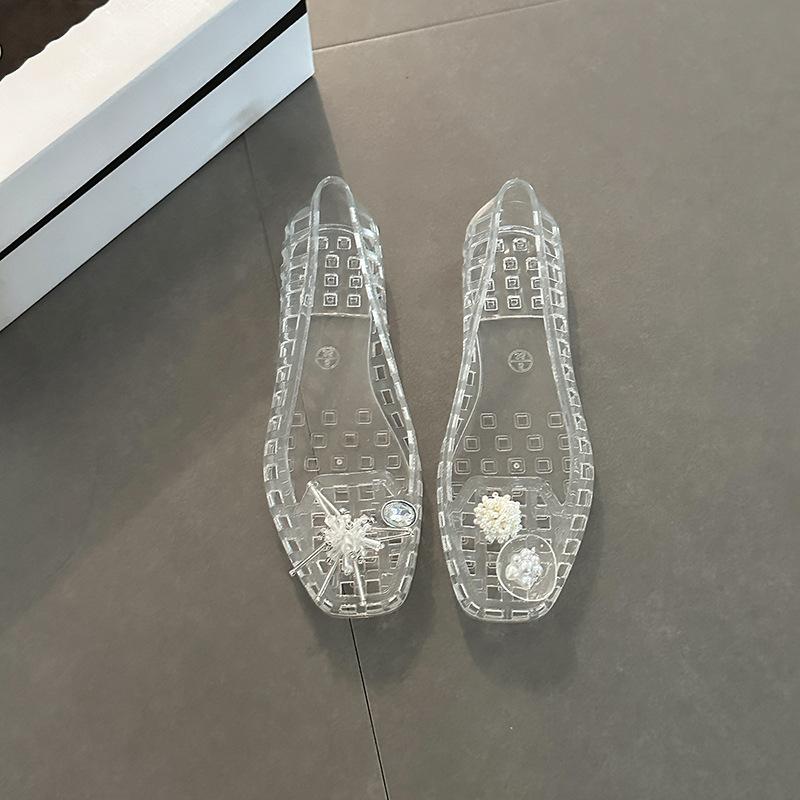 

Модные классические нишевые туфли Мэри Джейн на мягкой подошве, женские летние балетки 2025 года, полые сандалии 40 прозрачный