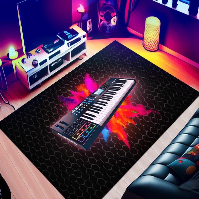 Wohnzimmerteppich Bunter Felsen Personalisiertes E-Gitarrenmuster Teppich Wohnzimmer Schlafzimmer Rutschfeste Matte Heimdekoration
