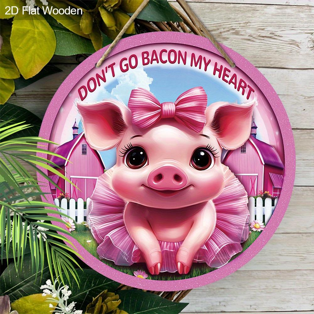 2D Flat 1pc Valentine's Day Pink Pig Wooden Hanging Ornament, Wall-Mounted Decor for Bar, Kitchen, Coffee, Home, Living Room, Office, Party