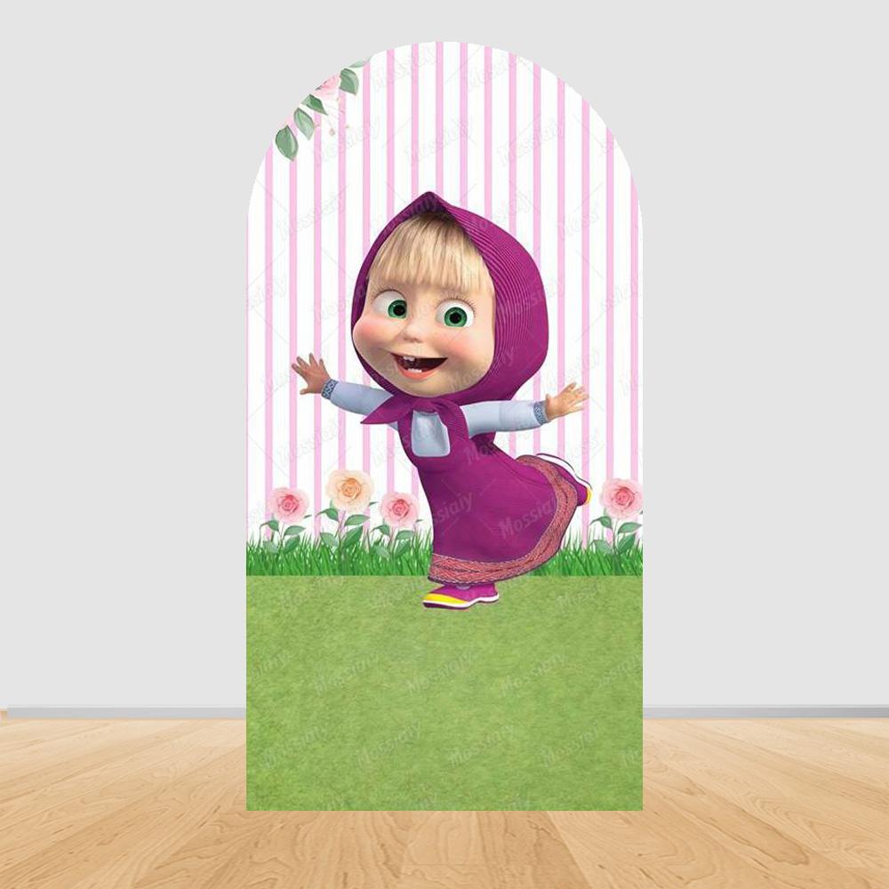 Children's Birthday Theme Party Decoration Arch Backdrop Cover Girl and Bear Birthday Background Decor Baby Shower Supplies