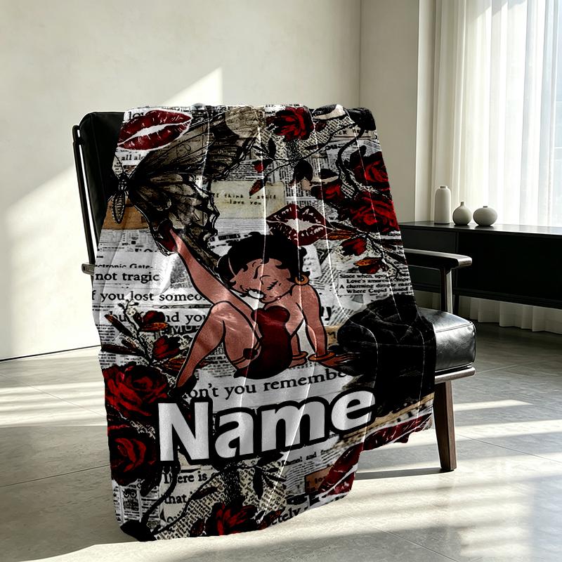 Custom Name Personalized Betty Boop Print Blanket, Home Decor, Bedroom, Sofa, Camping, Couch, Gifts for Birthday Christmas