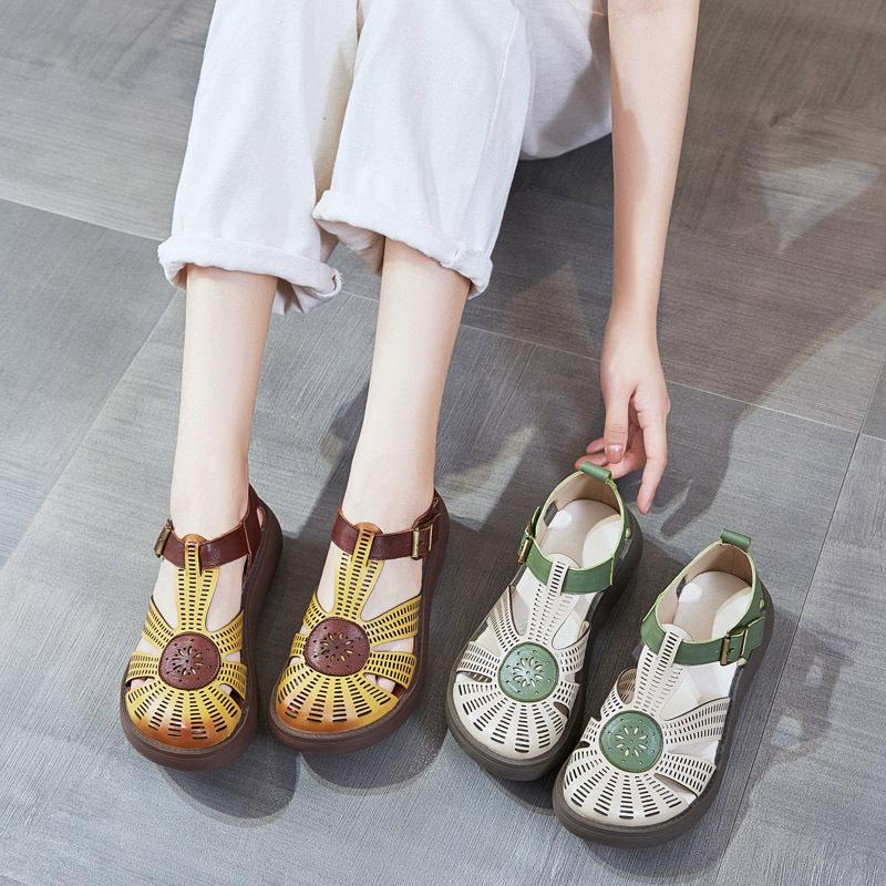 Fashion GKTINOO Genuine Leather Shoes Women Sandals Mixed Colors Retro Buckle Strap 2025 New Wedges Handmade Concise Platform Sandals