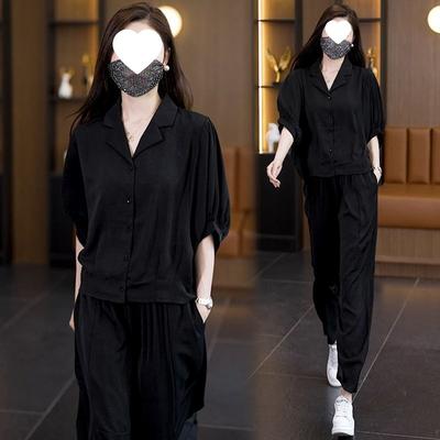 Real Shot of Large Size Western-style Suit for Women with Summer Fat MM Loose Top and Versatile Harem Pants Two-piece Set