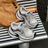 Leather thick-soled heightening dad shoes women's new breathable mesh double-bottom versatile sports and leisure shoes