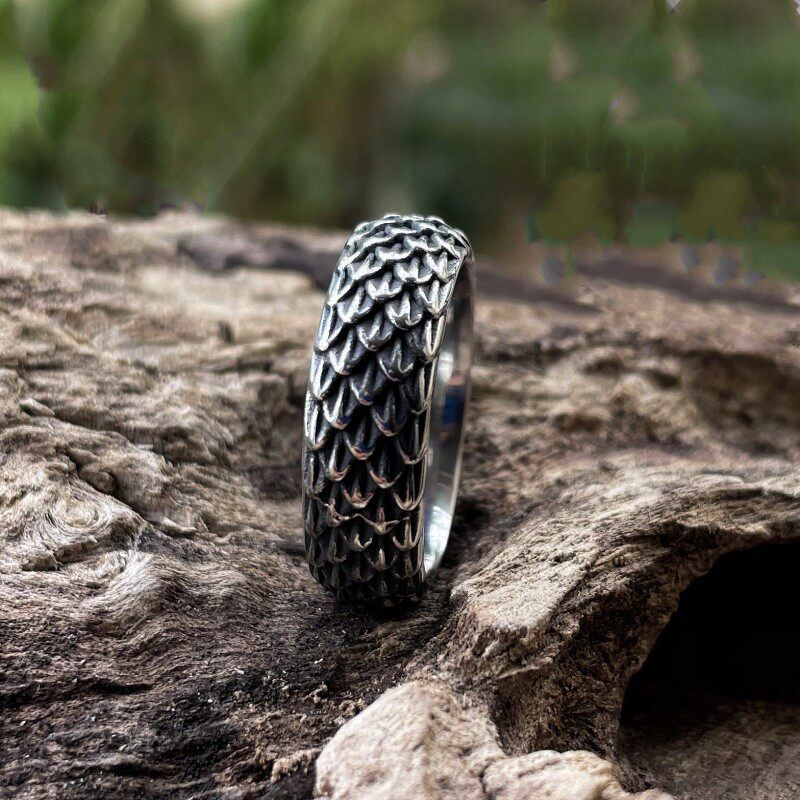 Trendy Fashion Fancy Titanium Steel Ring Men Retro Style Punk Fashion Cool Popular Brand Trendy Punk Food Tail Ring