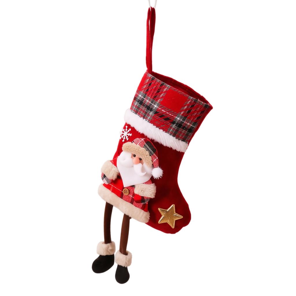 Medium Plaid Christmas Stocking Candy Bags for Kids, Christmas Tree Hanging Ornaments, Holiday Bags