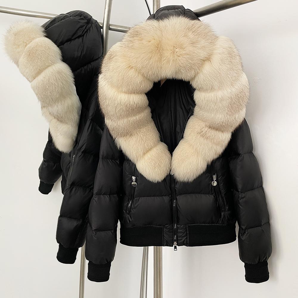 OFTBUY Hooded Thickened Warm Fluffy Puffer Jacket Women New Winter Real Fox Fur Top Clothing Natural Fur White Duck Down Coat