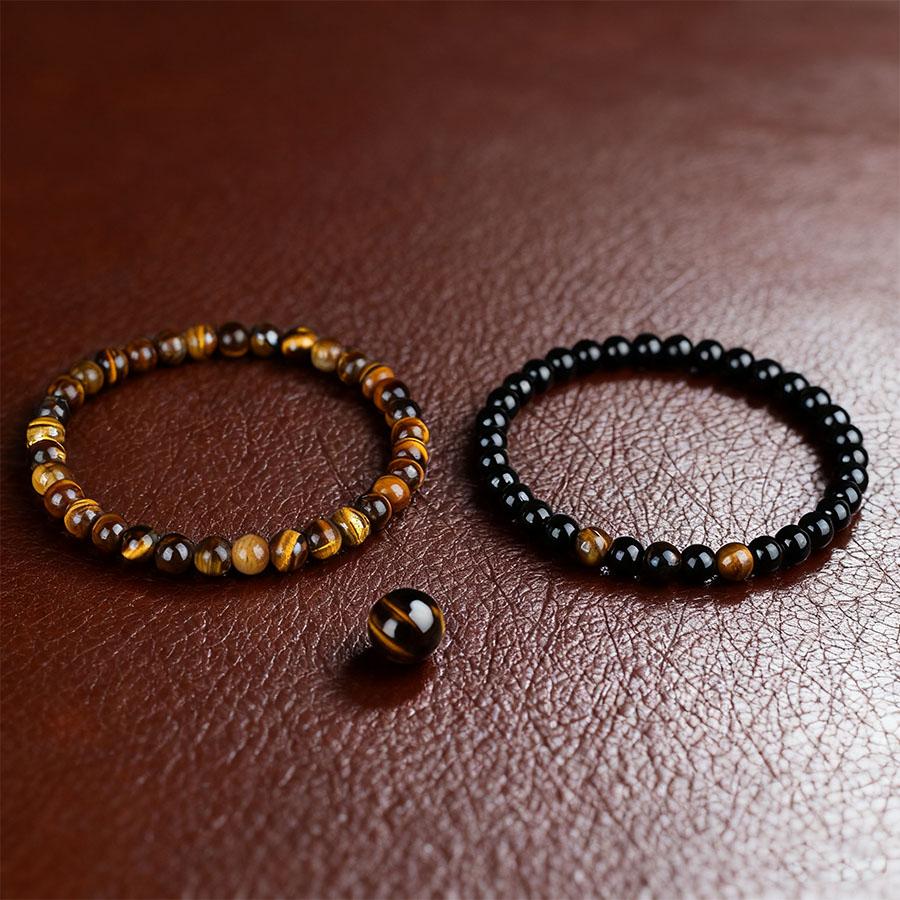 Noter Stylish Handmade 2Pcs Men Bracelet Set 6mm Stone Beads Positive Energy Healing Braslet Leisure Versatile Accessories Homme