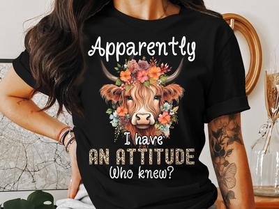 Floral Highland Cow T-Shirt: Funny Attitude Tee, Cow Lover Gift