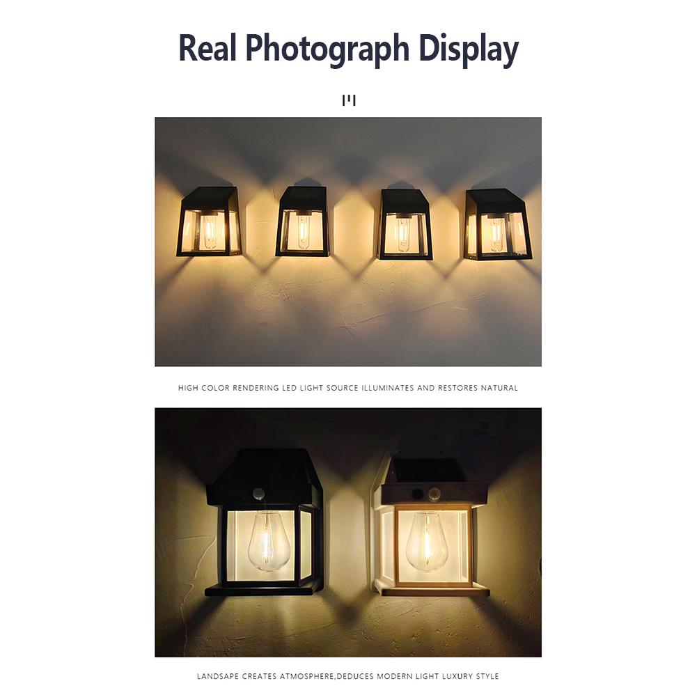 Solar Wall Lights LED Tungsten Filament Bulb Waterproof Human Induction Solar Lamp 3 Modes Outdoor Solar Fence Lights For Yard