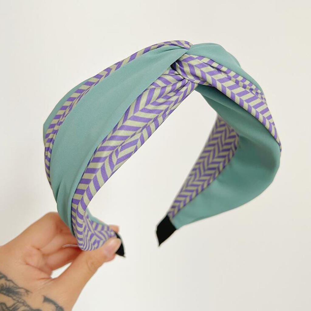 PROLY Ny Mode Dam Pannband Bred Sida Patchwork Randigt Hårband Bred Sida Korsknut Turban Vuxen Håraccessoarer