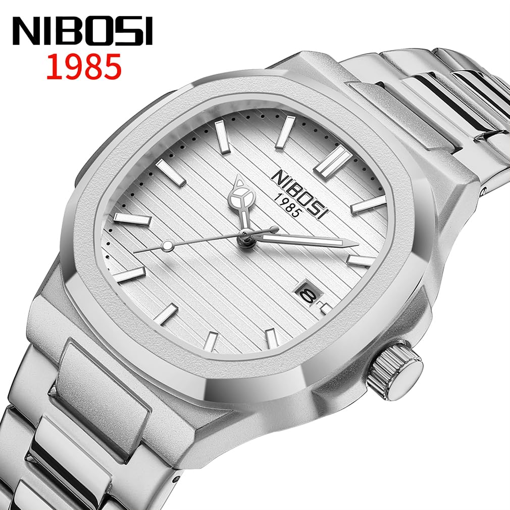 NIBOSI Stylish Stainless Steel Wristwatch for Waterproof Analogue Watch with Metal Date Fluorescent Classic and Luxury Perfect As a Gift Men's