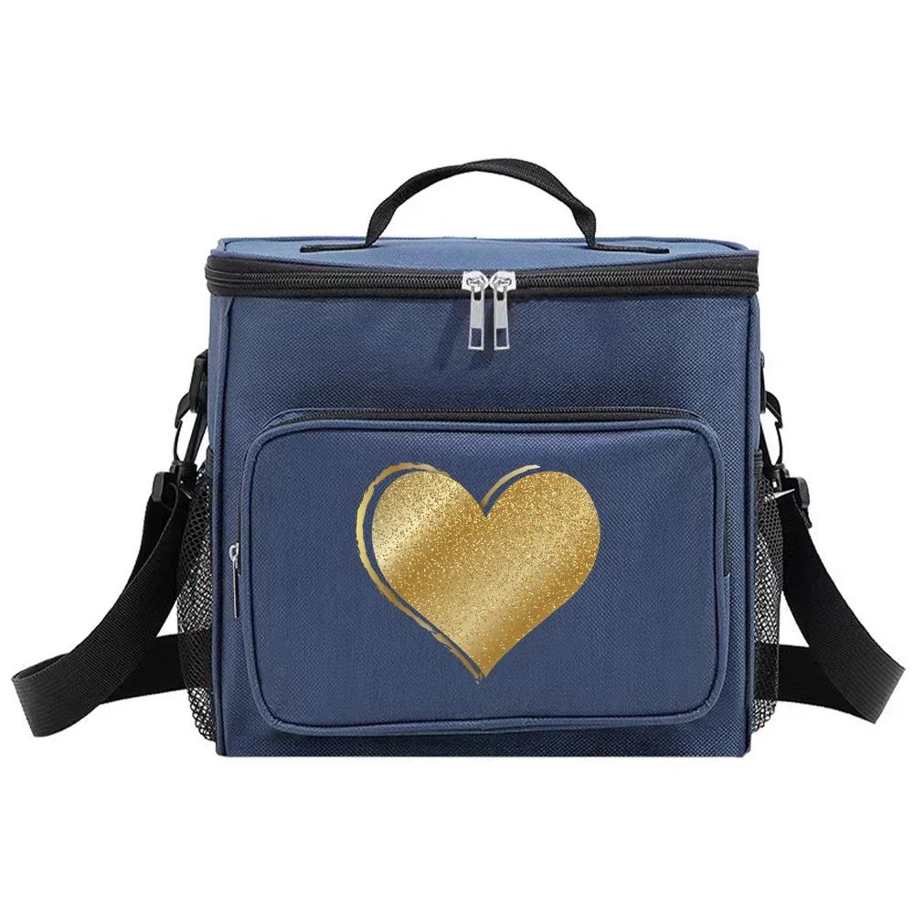 Thermal Organizer Handbag Insulated Lunch Bags Cooler Box for Student Portable Waterproof Camping Storage Boxes Love Printing