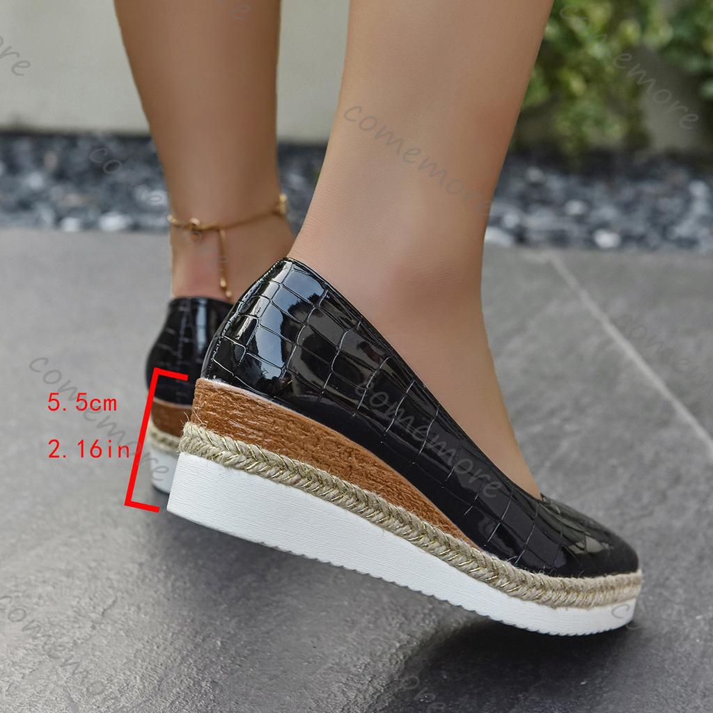 Fashion Comemore New Style Woven Hemp Rope Platform Women Single Shoes Casual Slip On Pointed Toe Wedge High Heels Pumps Shoes for Women