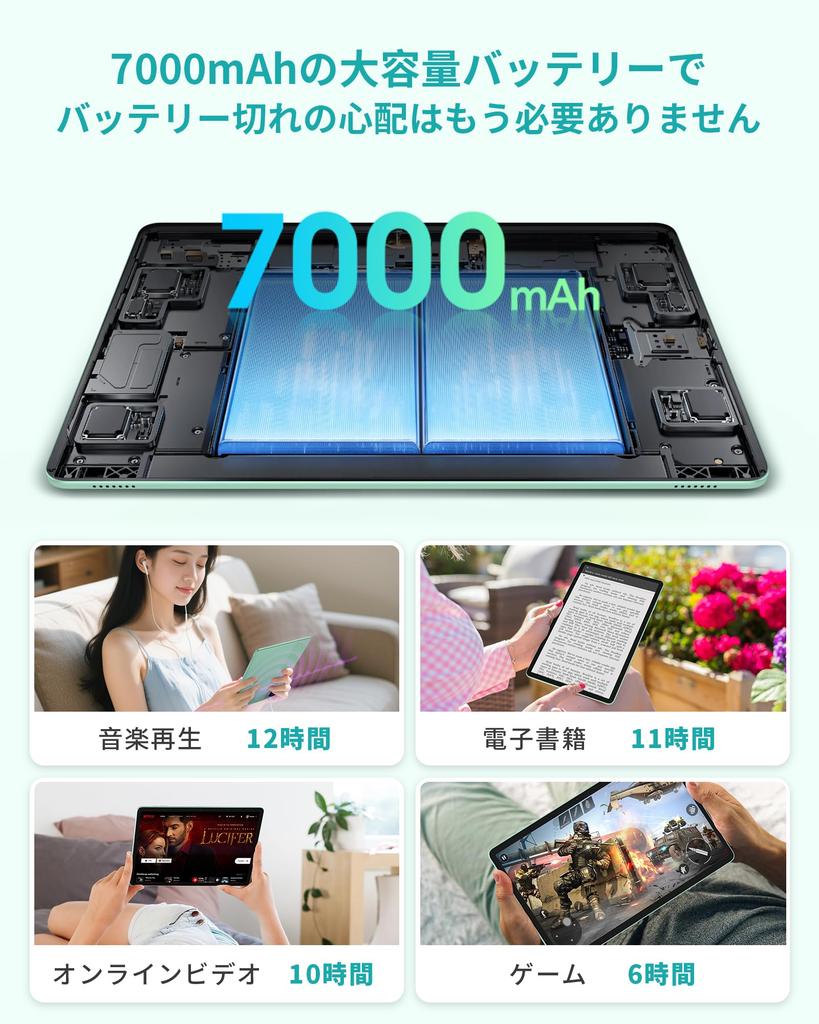 ODEA Android 12GB 128GB 1TB CPU 7000mAh High Capacity 5G WiFi Wireless Face GMS Widevine Netflix Instruction Manual Gray 11-inch Tablet, + +