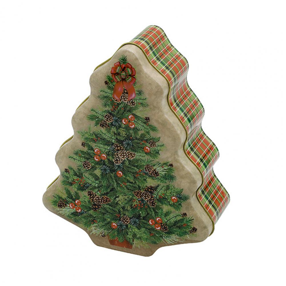 Christmas Santa Claus Print Gift Can Metal Christmas Tree-shaped Candy Tin Box Cookie Can Candy Organizer Xmas Decor