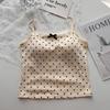 Damen Sommer Süß Gepunktet Spitze Rand Trägertops Schleife Innenschicht Unterhemd mit BH-Pad Schlank Rückenfrei Sexy Basic Crop Top