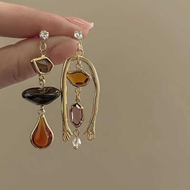 1 PAIRE Boucles d'oreilles pendantes asymétriques élégantes pour femmes