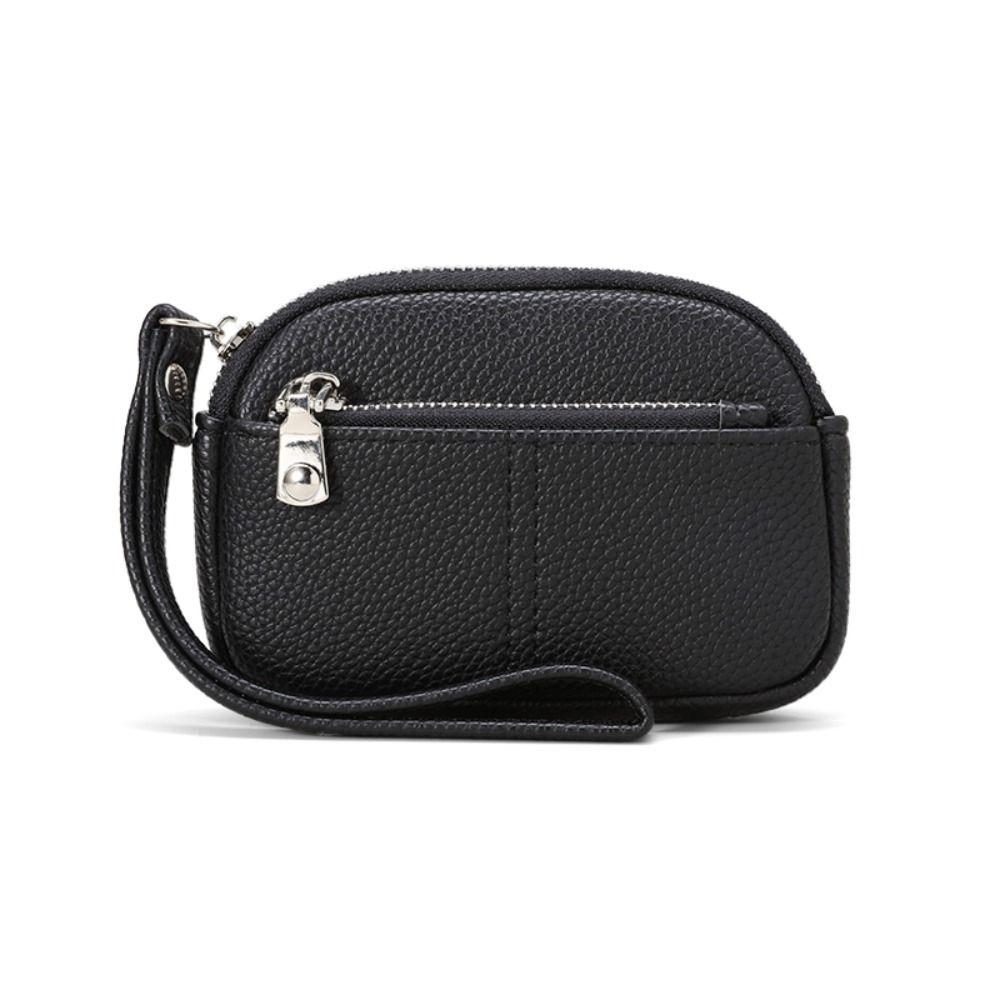 Fashion PU Leather Women Mini Wallet Solid Color Storage Bag Students Coin Purse Large Capacity Zipper Wrist Key Bag Zipper