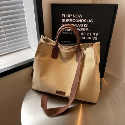 Große Canvas-Umhängetaschen für Damen, Crossbody-Pendeltaschen, Basic-Stil, Nähte