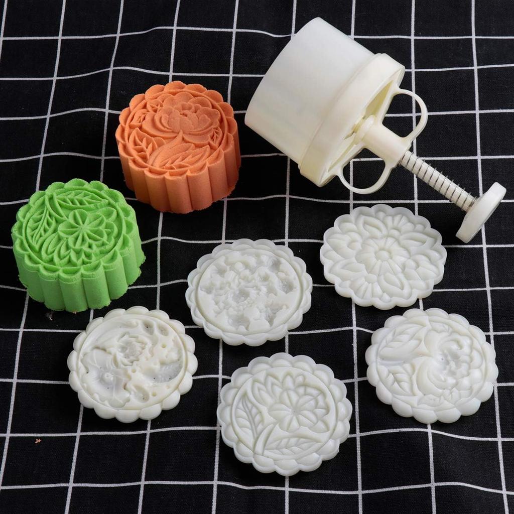 180g 5pcs Cookie Stamps Thickness Adjustable Moon Cake Mold Set, Cookie Press DIY Decoration Hand Press Cutter Cake Dessert Mold
