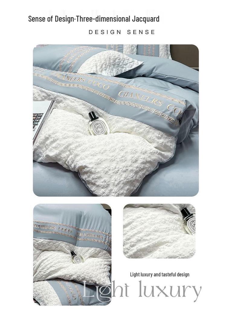 G5Z Embossed Jacquard Luxury Washed Cotton Bedding Set - Duvet, Bed Sheet, Fitted Cover (4 Pieces)