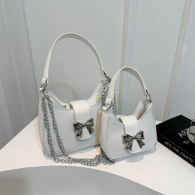 

2024 new armpit bag personalized trend French niche fashion women s bag bow handbag chain oblique span bag Small білий