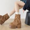 Fashion Winter Chunky Platform Heels Women Ankle Boots Punk Pleated Height Increase  Short Booties Shoes Zapatos Mujer
