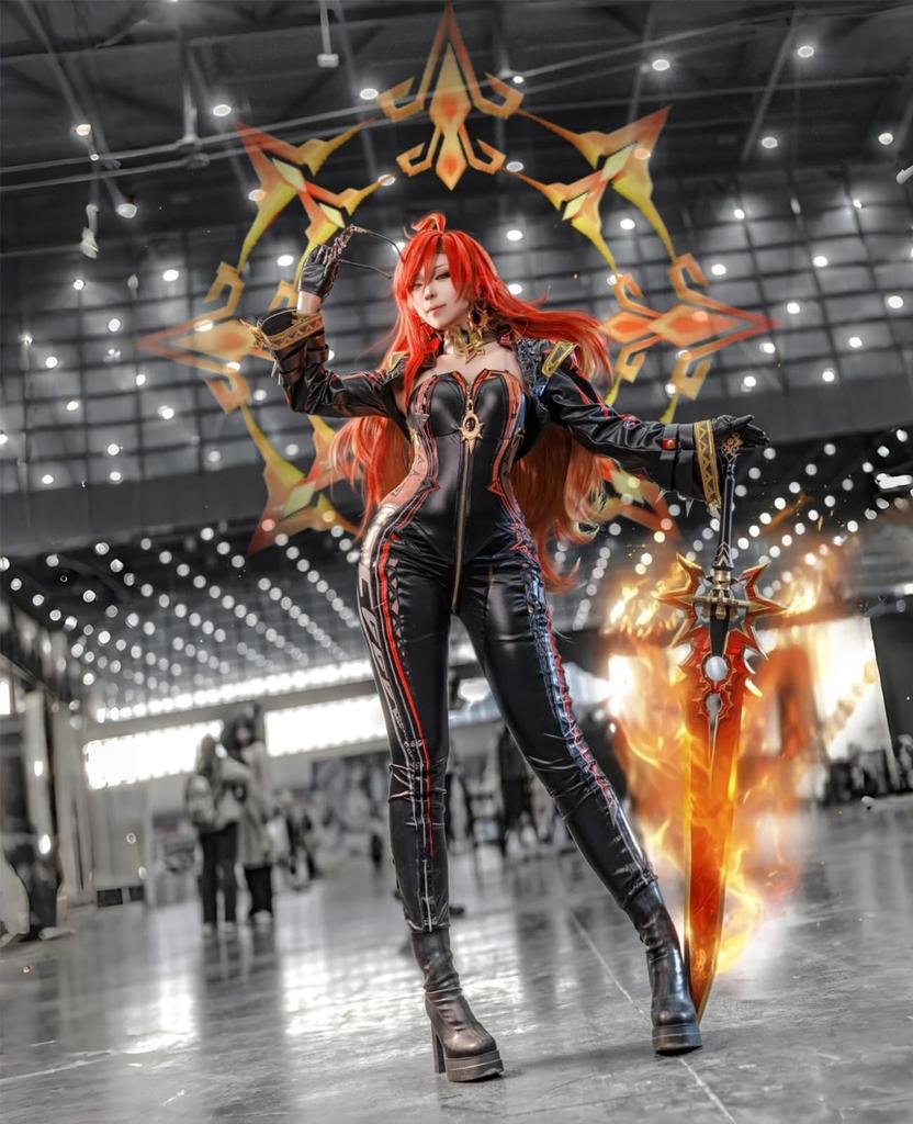 NOKIJP Genshin Impact Mavika Wig, Heat-Resistant, Smooth, Easy to Style, Genshin Impact Hatchet, Ancient Flame