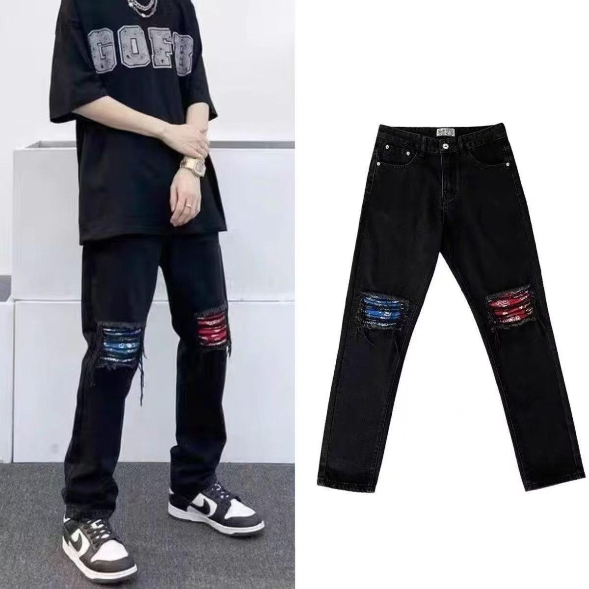 Джинсы JYL мужские американские рваные уличные свободные прямые повседневные джинсовые брюки L