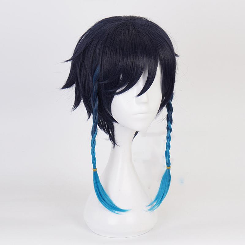 Game Genshin Impact Venti Gradient Blue Cosplay Wig Braided Synthetic Hair