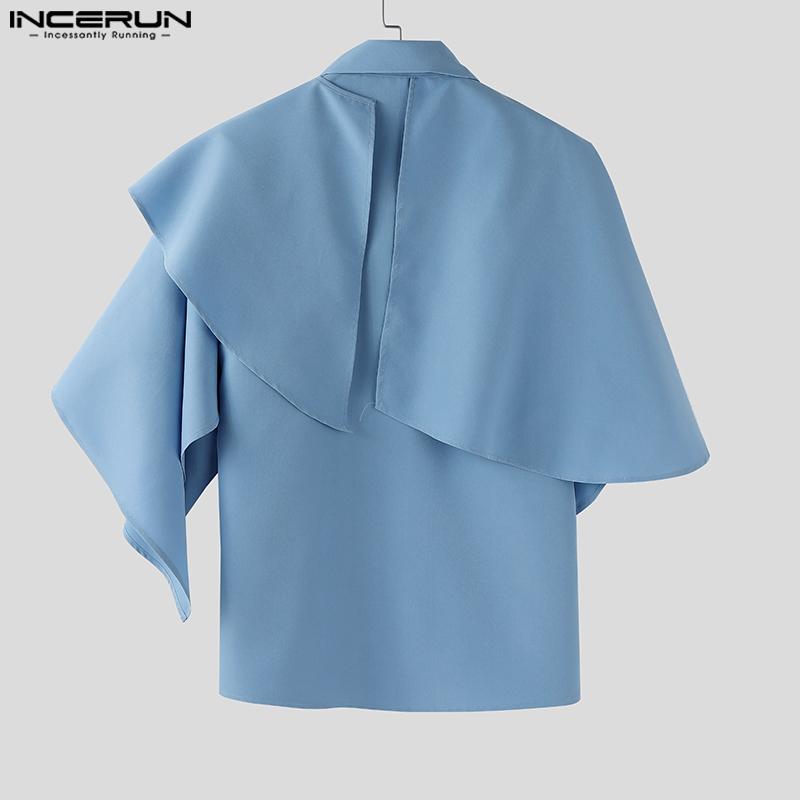 INCERUN Men Lapel Collar Short Sleeve Irregular Layers Patchwork Casual Cape Shirts